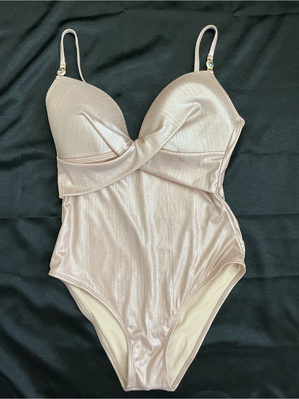 Dolcessa Metallic Champagne One Piece Swimsuit L Underwire Molded Cups Shimmer